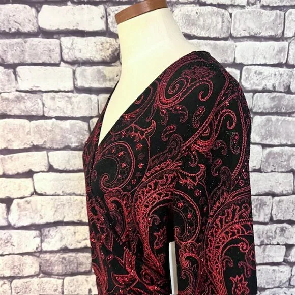 MSK Red & Black Wrap Style Top Size Large - Picture 4 of 8